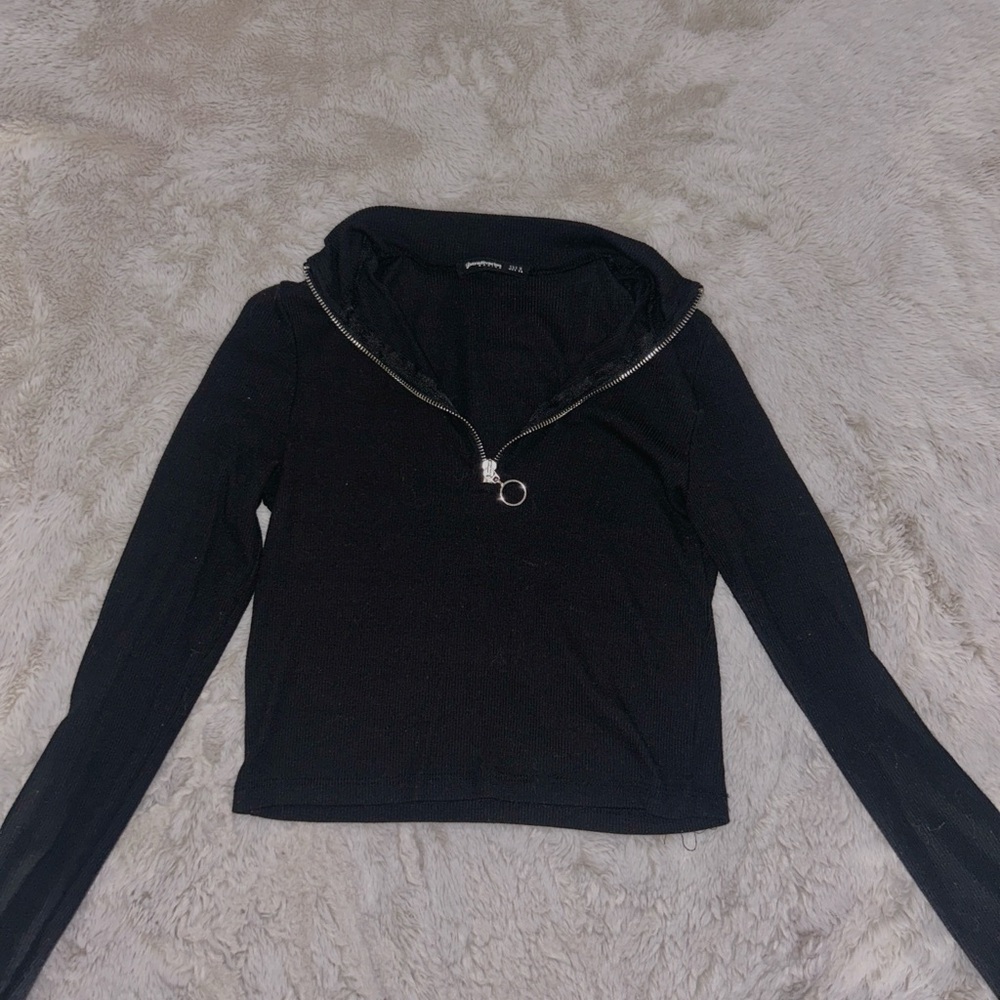 Black Zip-Up Women's Top